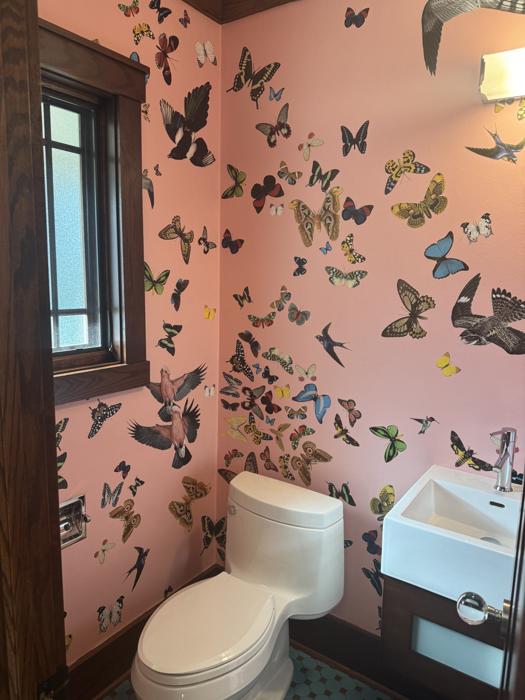 Pink butterfly powder room