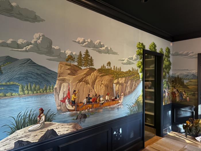 Panoramic scenic mural in a dining room