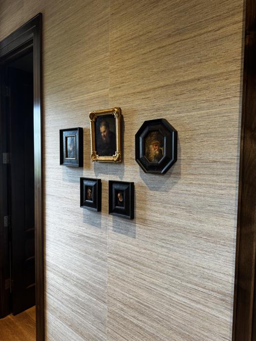 Natural grasscloth gallery wall