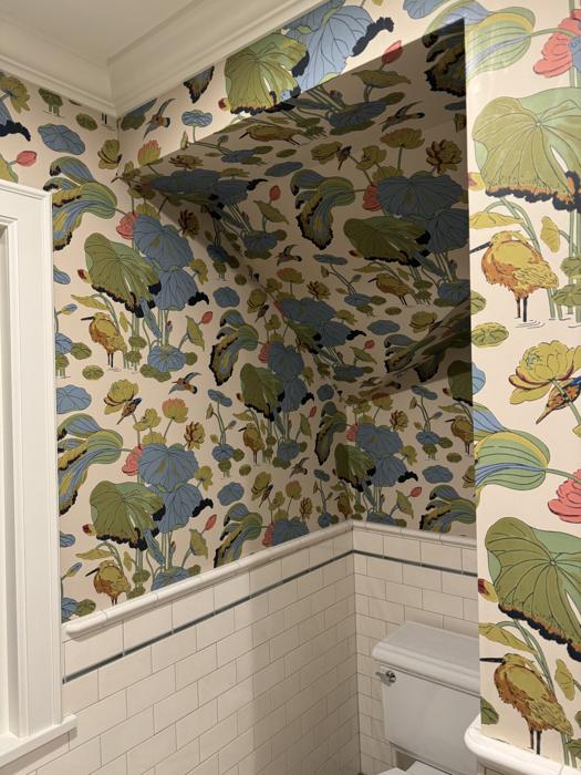 Lily pad print in a bathroom nook